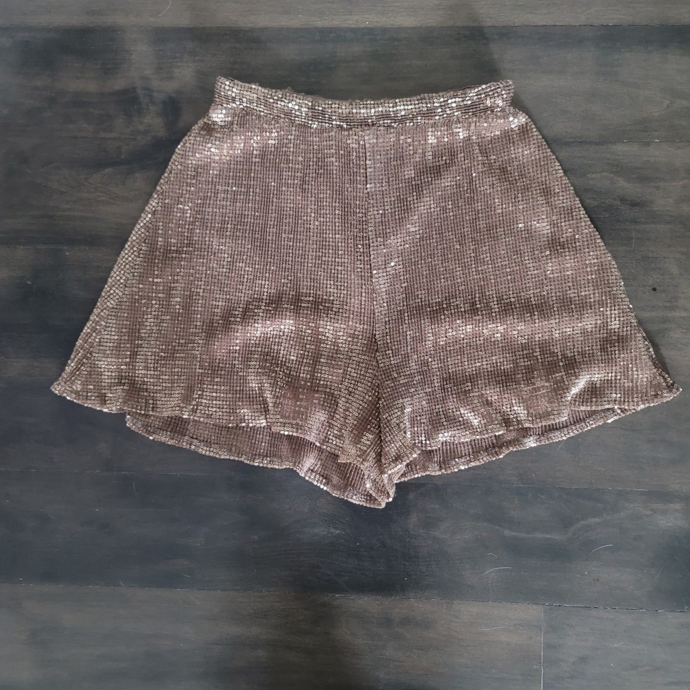 ASTR The Label Sequin High Waisted Shorts Rose Gold Bronze Metallic Medium